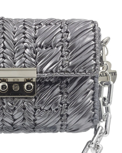 Close-up of woven metallic yarn texture on Palette by Rishma Argent Bag