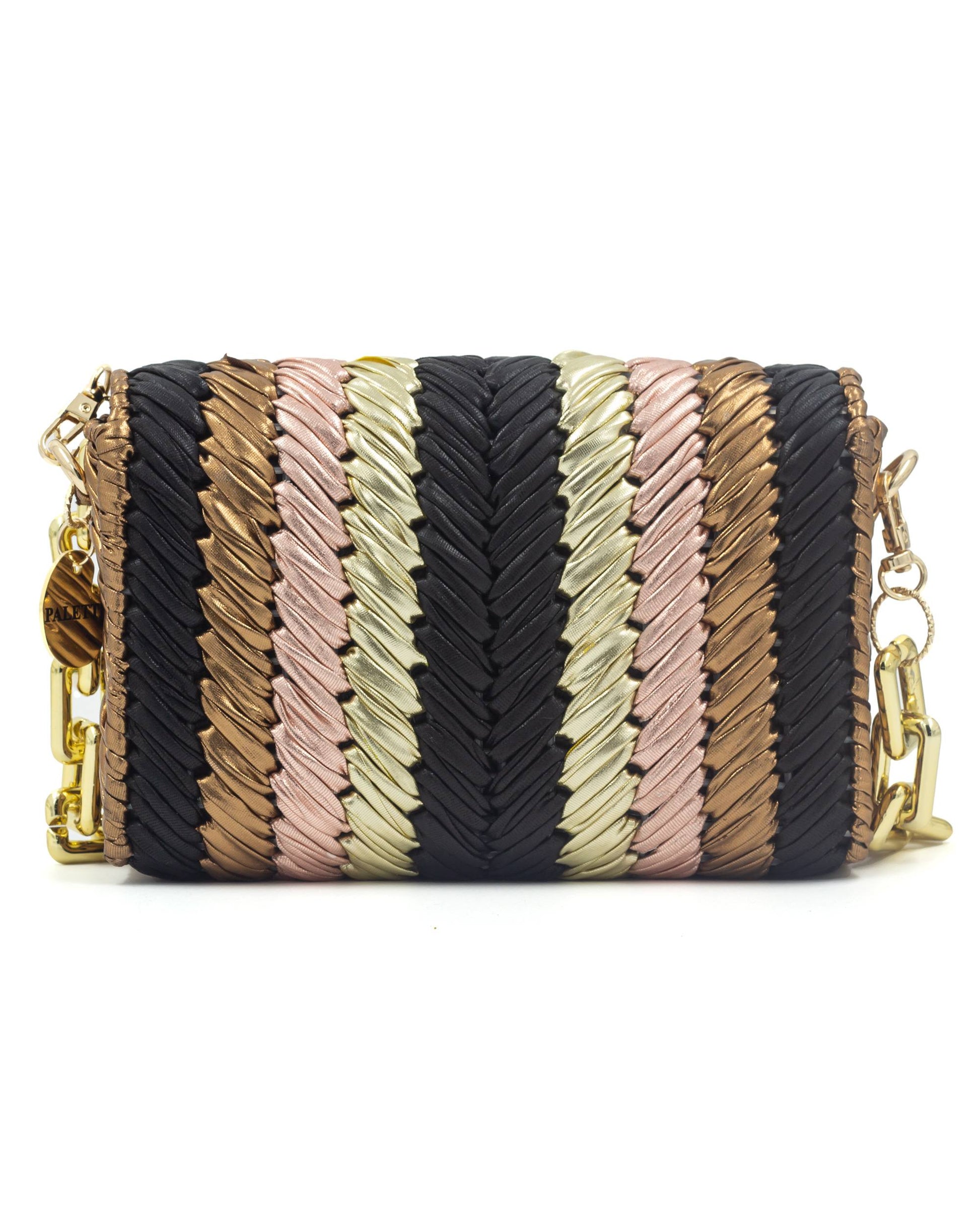 Brulé Bag by Palette by Rishma in black and bronze — back view showing construction detail