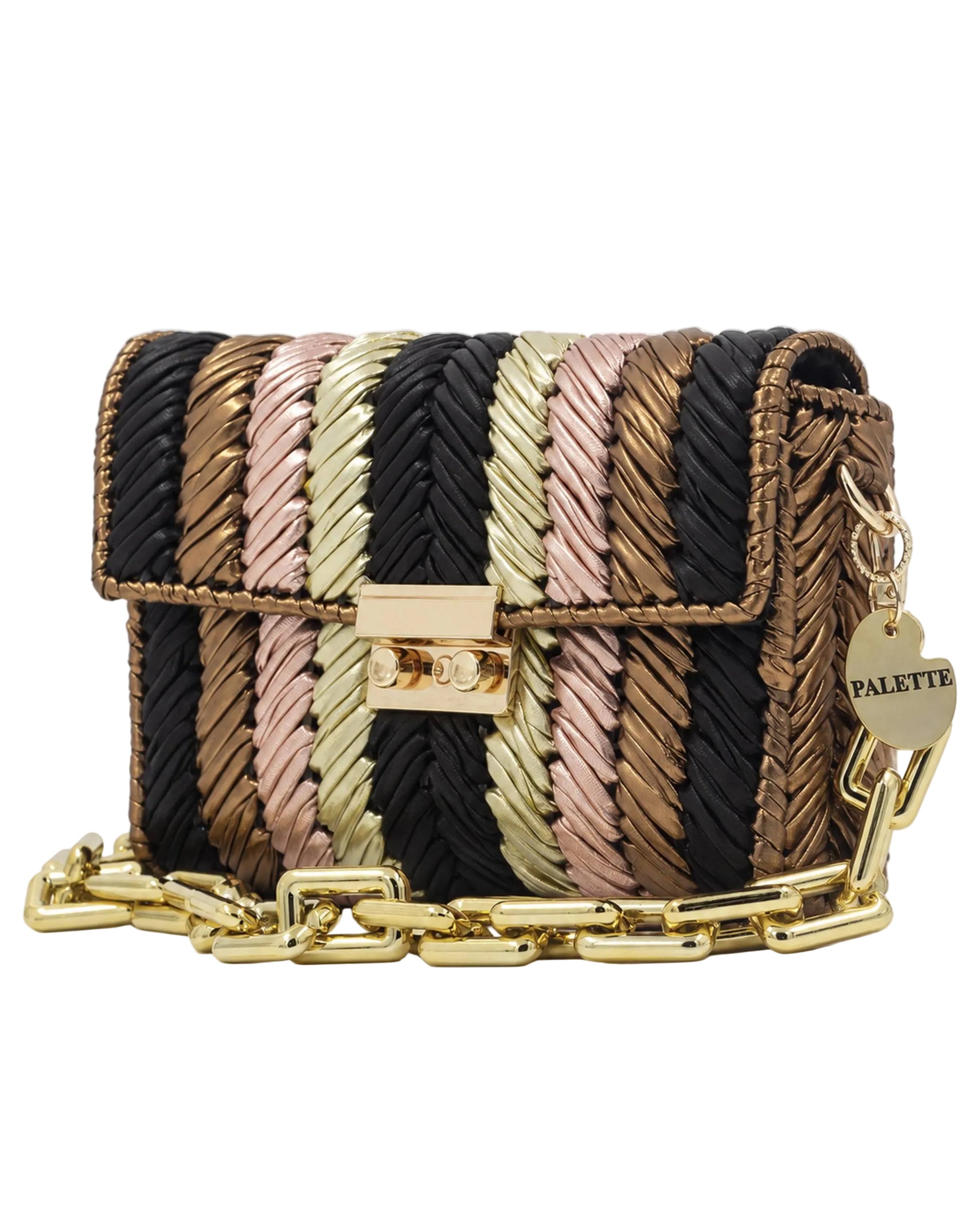 Brulé Bag by Palette by Rishma in black and bronze — side profile