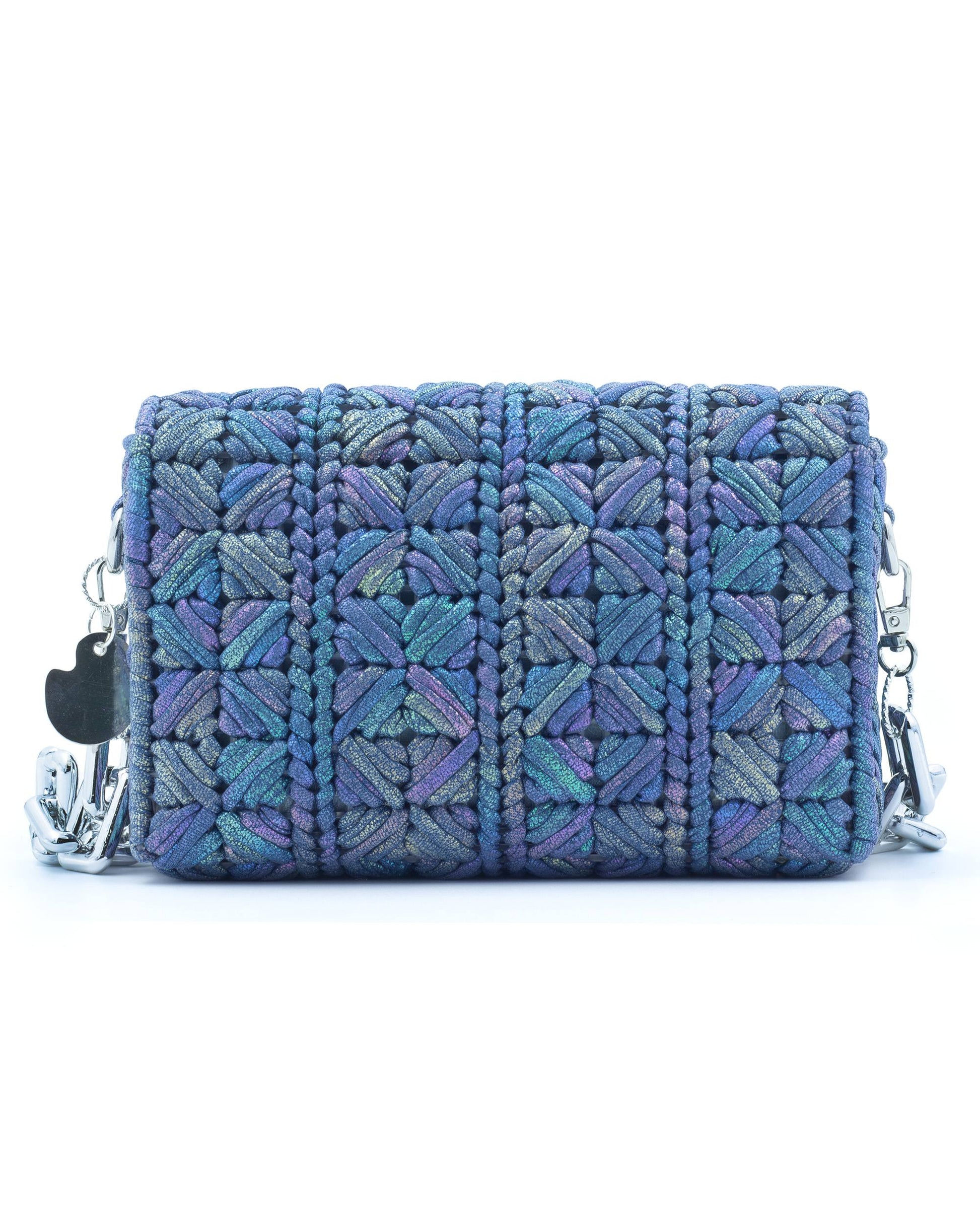 Merine Bag by Palette by Rishma in iridescent blue — back view showing construction detail