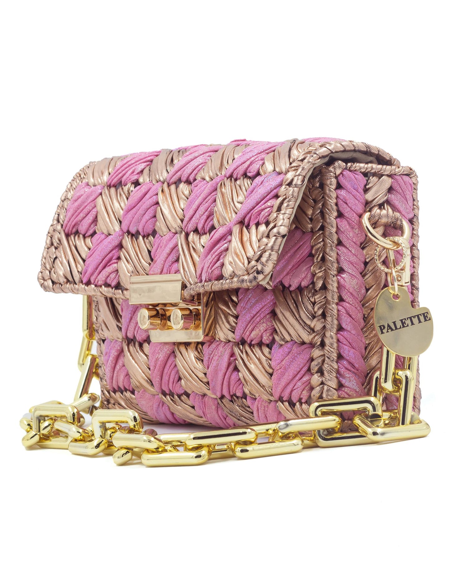 Rosé Bag by Palette by Rishma in soft pink and champagne — side profile