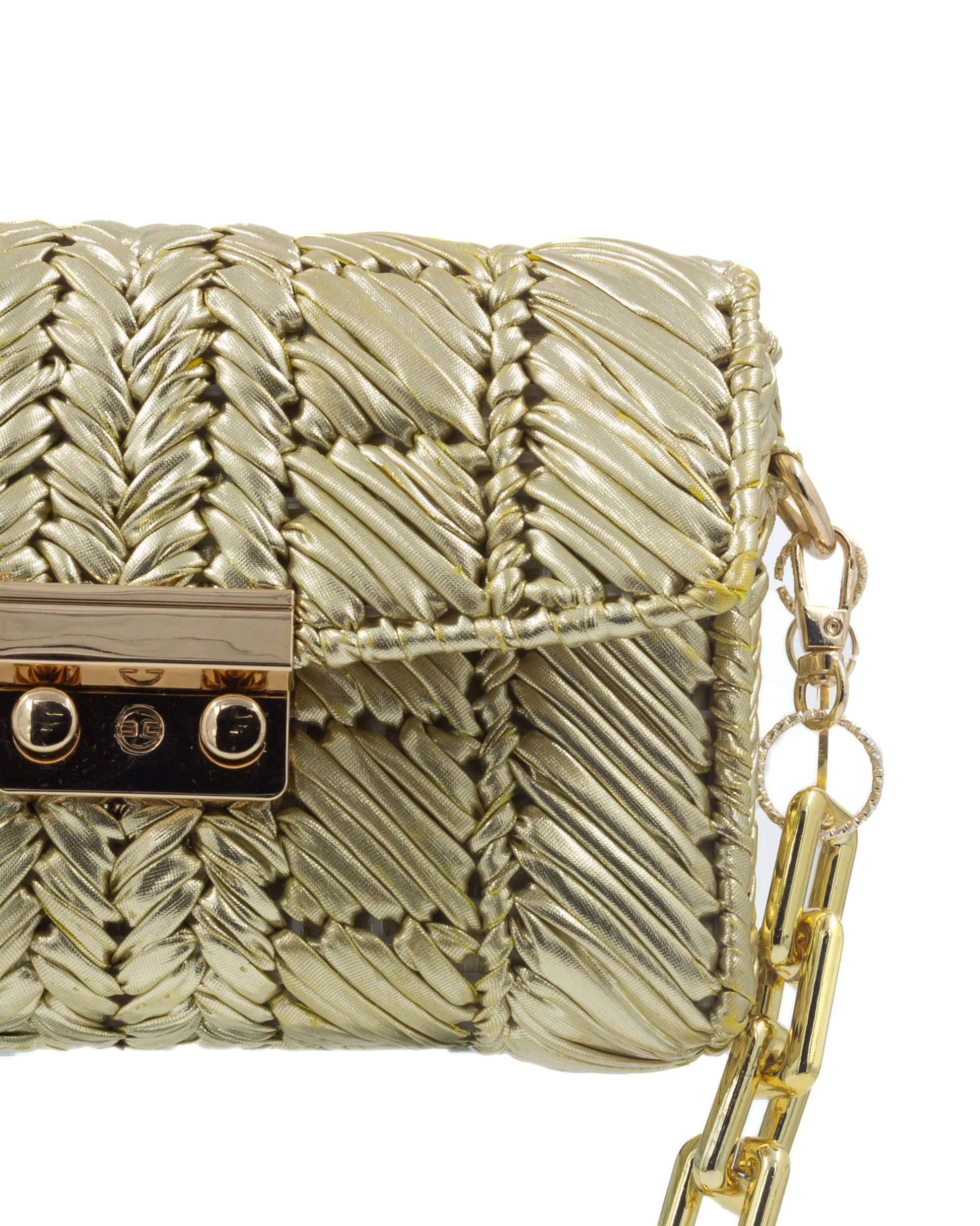 Close-up of woven metallic yarn texture on Palette by Rishma Solis Bag