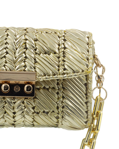Close-up of woven metallic yarn texture on Palette by Rishma Solis Bag