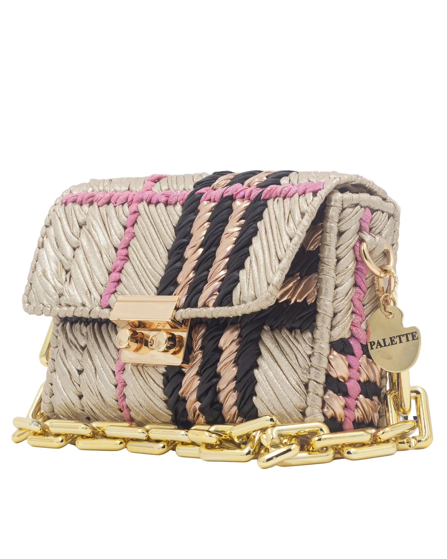 Vesper Bag by Palette by Rishma in champagne, black, pink and rose gold — side profile