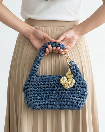 Palette by Rishma Terra Denim Bag Handcrafted Crochet Top Handle Bag — Lifestyle