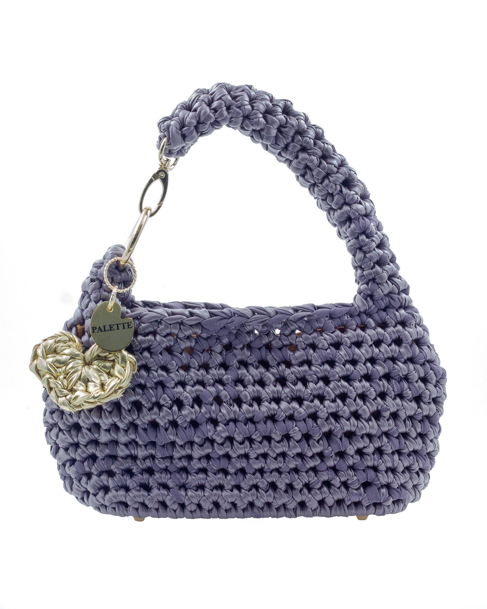 Palette by Rishma Mauve Bag in soft mauve — hand crocheted leatherette yarn top handle bag, front