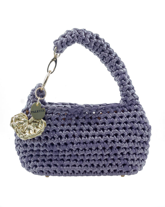 Palette by Rishma Mauve Bag in soft mauve — hand crocheted leatherette yarn top handle bag, front
