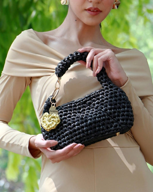 Palette by Rishma Noir Bag styled — deep black terra bag being worn
